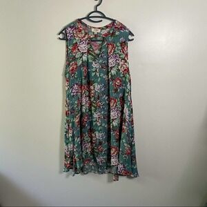 Umgee Floral Keyhole Trapeze Swing Dress